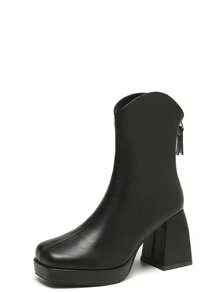 Của phụ nữ Gót thô Đen Cổ điển Đúng mốt Giày ống - màu đen - Xem 4