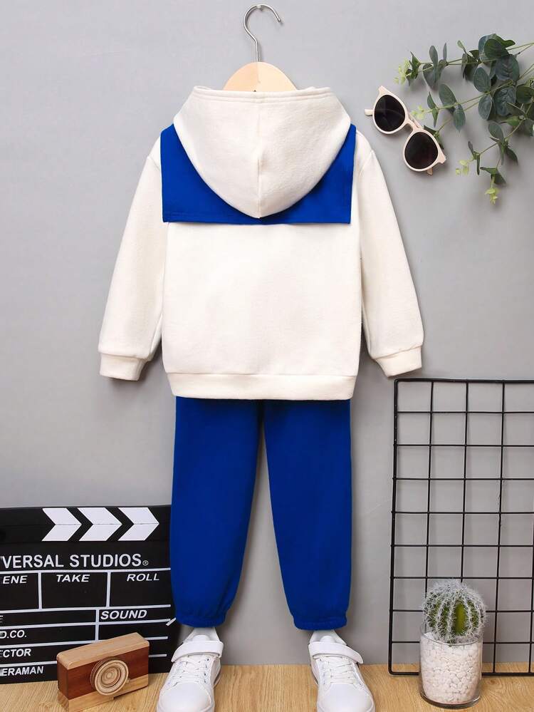 Young Boy Casual Solid Color Hooded Sweatshirt, Knit Pants And Scarf Set - Thin, Fleece, Thicken