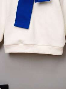 SHEIN 年轻男孩休闲纯色连帽运动衫、针织裤和围巾套装 - 薄款、羊毛款、加厚款 - 藍白色 - 查看 3