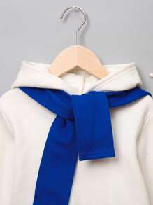 SHEIN 年轻男孩休闲纯色连帽运动衫、针织裤和围巾套装 - 薄款、羊毛款、加厚款 - 藍白色 - 查看 4