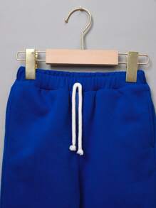 SHEIN 年轻男孩休闲纯色连帽运动衫、针织裤和围巾套装 - 薄款、羊毛款、加厚款 - 藍白色 - 查看 8