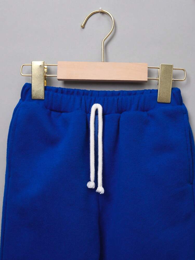 Young Boy Casual Solid Color Hooded Sweatshirt, Knit Pants And Scarf Set - Thin, Fleece, Thicken