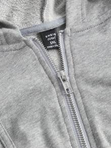 SHEIN MOD Plus Zip Up Drawstring Hoodie - Light Grey - View 5