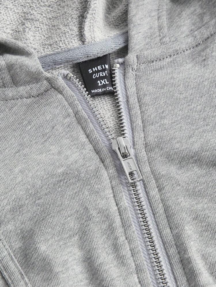 Plus Size Zip Up Drawstring Sweatshirt