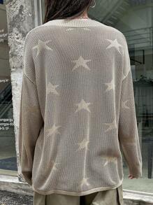DAZY Star Pattern Drop Shoulder Jumper - Khaki - View 2