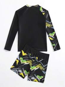 Tween Boy Letter Graphic High Neck Beach Swimsuit - Multicolor - View 5