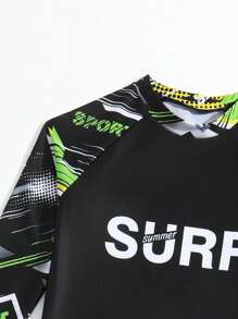 Tween Boy Letter Graphic High Neck Beach Swimsuit - Multicolor - View 6