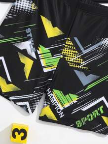 Tween Boy Letter Graphic High Neck Beach Swimsuit - Multicolor - View 7