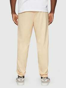 Hunows Guys Japanese Letter & Dragon Graphic Drawstring Waist Sweatpants - Apricot - View 2