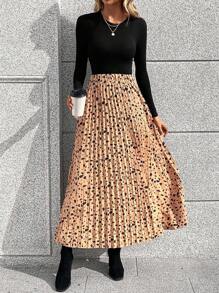 SHEIN LUNE In ấn Chân Váy xếp ly - Nhiều màu - Xem 3