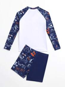 Tween Boy Letter Graphic Beach Swimsuit - Multicolor - View 2