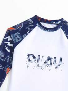 Tween Boy Letter Graphic Beach Swimsuit - Multicolor - View 5