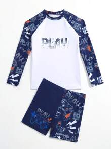 Tween Boy Letter Graphic Beach Swimsuit - Multicolor - View 6