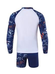 Tween Boy Letter Graphic Beach Swimsuit - Multicolor - View 7