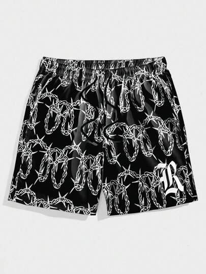 Street Life Short à cordon de serrage avec graphique lettrage pour hommes, style football