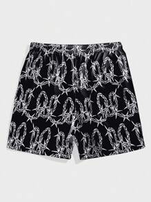 ROMWE MEN Street Life Men Letter Graphic Drawstring Waist Shorts, Football Style - Black - View 2