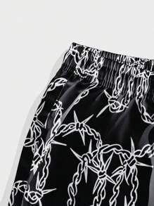 ROMWE MEN Street Life Men Letter Graphic Drawstring Waist Shorts, Football Style - Black - View 3