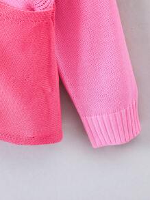 SHEIN Tween Girl Two Tone Crossover Drop Shoulder Sweater - Hot Pink - View 6
