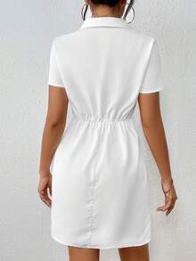 SHEIN Unity 鏤空前扭結翻蓋口袋連衣裙 - 白色 - 查看 2