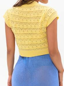 AAmilife Chất rắn Dệt kim chấm bi Cắt sửa áo lông cừu - Màu vàng - Xem 2