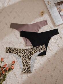 3 piezas Bragas con estampado de leopardo invisible - Multicolor - Ver 1