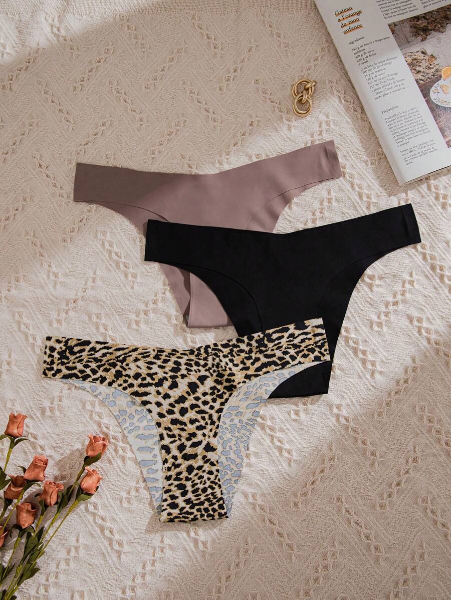 3 piezas Bragas con estampado de leopardo invisible - Multicolor - Ver 1