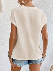 SHEIN Frenchy Áo sơ mi nữ Nút phía trước màu trơn Giải trí - Màu be - Xem 2