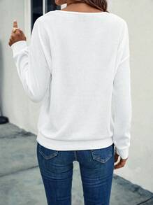 SHEIN LUNE Button Detail Drop Shoulder Sweatshirt - White - View 2