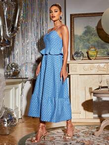 Glamaker 荷葉邊吊帶連衣裙 - 藍色 - 查看 6