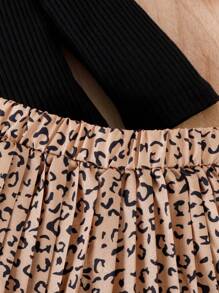 Baby Girl Cold Shoulder Tee & Leopard Print Pleated Skirt & Hat - Multicolor - View 7