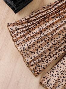 Baby Girl Cold Shoulder Tee & Leopard Print Pleated Skirt & Hat - Multicolor - View 8