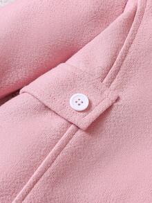 Baby Girl Contrast Peter Pan Collar Button Front Coat & Hat - Pink - View 5