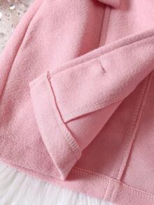 Baby Girl Contrast Peter Pan Collar Button Front Coat & Hat - Pink - View 7