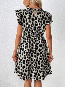 SHEIN Privé Leopard Print Ruffle Trim Dress - Grey - View 2