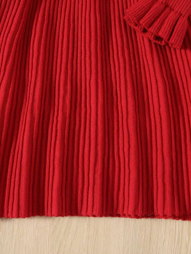 SHEIN בחורה צעירה שרוולים מתרחבים שמלות סריג ללא חגורה - אדום - ראה 5
