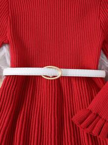 SHEIN 女小童喇叭袖毛衣洋裝不附腰帶 - 紅色 - 查看 6