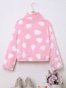SHEIN 女大童愛心圖案落肩袖拉鍊開襟夾克 - 彩色 - 查看 2