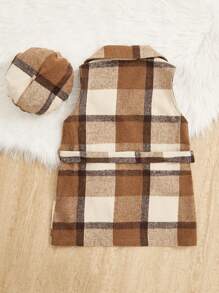 SHEIN Cô gái Tween In kẻ sọc Thắt lưng Áo khoác vest & Mũ Không có áo len - Nhiều màu - Xem 2