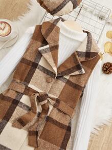 SHEIN Cô gái Tween In kẻ sọc Thắt lưng Áo khoác vest & Mũ Không có áo len - Nhiều màu - Xem 3