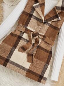 SHEIN Cô gái Tween In kẻ sọc Thắt lưng Áo khoác vest & Mũ Không có áo len - Nhiều màu - Xem 4