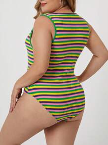 SHEIN Privé Plus Striped Print Tank Bodysuit - Multicolor - View 2