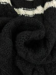 SHEIN Unity Sọc trang trí Xoắn Dan Sweater & Knit Skirt - màu đen - Xem 3