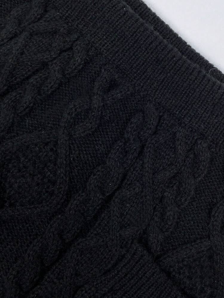 Striped Trim Cable Knit Sweater & Knit Skirt Fall Cloth For Women