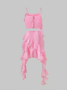 SHEIN MOD 素色吊帶上衣&荷葉邊半身裙 - 粉色 - 查看 2