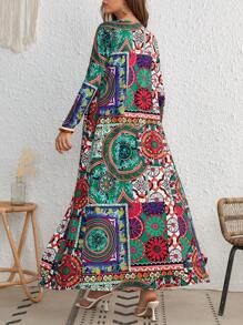 SHEIN VCAY 色塊拼接圖案抹胸連衣裙&開門襟外套 - 彩色 - 查看 2