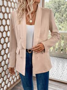 SHEIN LUNE 青果領雙排扣西裝外套 - 杏色 - 查看 3