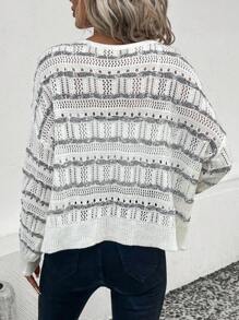 SHEIN LUNE Striped Pattern Drop Shoulder Pointelle Knit Jumper - Multicolor - View 2