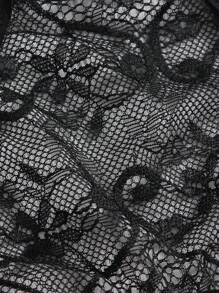 Classic Sexy 5入組花卉蕾絲蝴蝶結細節無鋼圈吊帶襪內衣套裝 - 黑色 - 查看 4