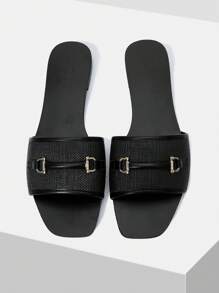 MOTF PREMIUM WOVEN FLAT HORSEBIT SANDALS VACATION SHOES, FOR SUMMER NEW YEAR HOLIDAY, SPRING SHOES SPRING BREAK EASTER FOR CHRISTMAS - Black - View 4