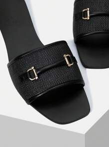 MOTF PREMIUM WOVEN FLAT HORSEBIT SANDALS VACATION SHOES, FOR SUMMER NEW YEAR HOLIDAY, SPRING SHOES SPRING BREAK EASTER FOR CHRISTMAS - Black - View 8